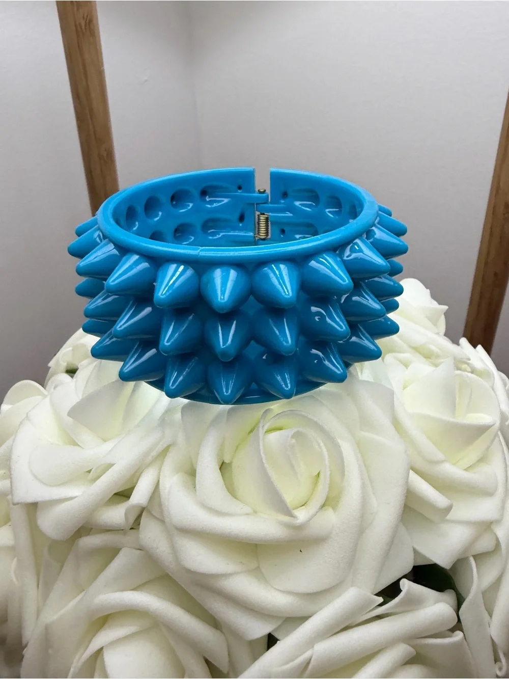Blue Spiked Statement Bangle Bracelet